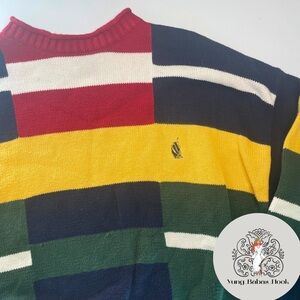 Nautica Large Men’s Retro Sweater 100% Cotton Red White Blue PRELOVED